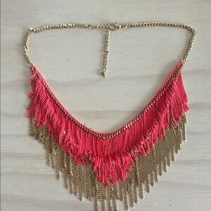Elegant Gold and Pink Fringe Necklace